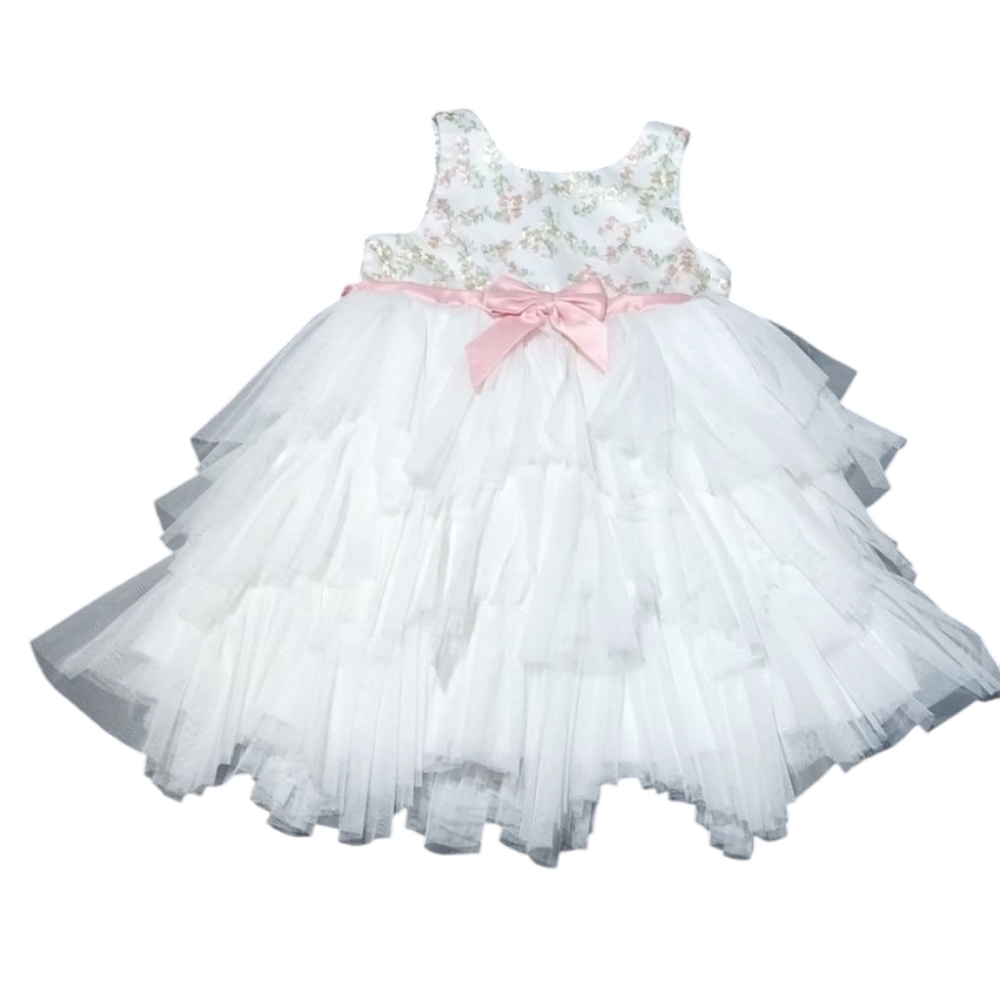 Girls American Princess White Dress with Pink Accents
